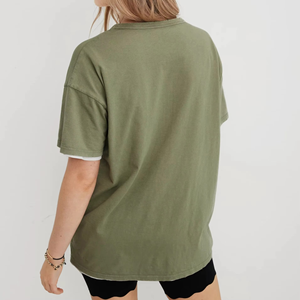 Women's <b>V</b>-<b>Neck</b> Short Sleeve Loose Fit Solid Color Cotton Jersey Casual <b>T</b>-<b>Shirt</b> Spring Summer Breathable Knitted Top - Product Image 2