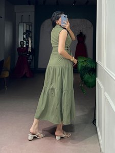 Women’s Premium Hammer Silk <b>Tiered</b> Maxi <b>Dress</b> with Matching Waist Belt | 3 Meter Flared Layered Long <b>Dress</b> | Ready-to-Wear Desig - Product Image 2