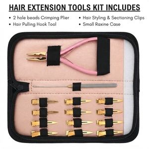 Kit d'extensions capillaires en micro-anneaux et nano-anneaux en acier inoxydable, avec pince à sertir à 2 trous, crochet de tirage et accessoires de sectionnement - Product Image 2