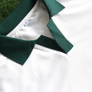 Men's White Polo Shirt With Green Collar And Cuffs Short Sleeve Casual Knitted Cotton Breathable Solid Color Regular Fit - Product Image 3