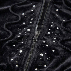 Ensemble d'hiver décontracté pour femme : pantalon droit long et haut à manches longues en velours respirant avec détails en strass brillants - Product Image 6