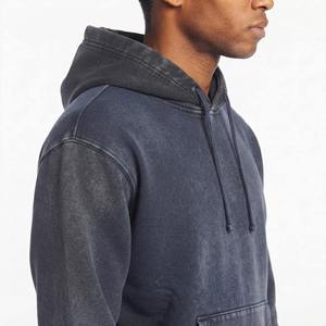 Wholesale <b>Mens</b> <b>Navy</b> Gray Color Block Hoodie Oversized Cotton <b>Fleece</b> Pullover Custom Logo Streetwear Sweatshirt - Product Image 4