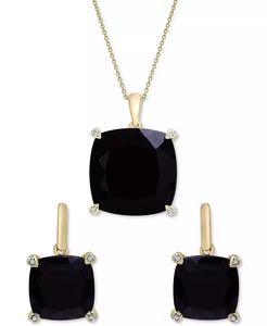 Orecchini pendenti con accento di onice e diamanti in argento Sterling placcato oro 14k | Macacy's - Product Image 4