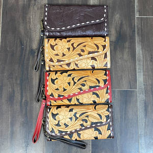 Cartera Larga de Cuero Genuino Hecha a Mano con Diseño Floral para Mujer, Monedero y Tarjetero, Novedad al por Mayor - Product Image 3