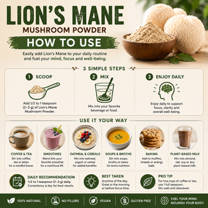Poudre de champignon Crinière de lion de qualité supérieure, pure, de qualité alimentaire, Hericium Erinaceus, pour boissons, smoothies et tisanes - Product Image 2