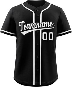 Camiseta de Béisbol Personalizada Unisex, 100% Poliéster, Malla Negra con Ribete Blanco, Manga Corta, Cierre de Botones, Nombre del Equipo Impreso, Absorbe la Humedad - Product Image 1