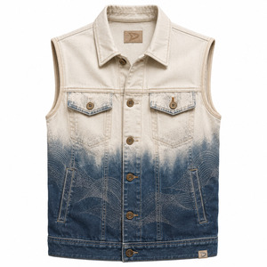 Gilet en jean indigo sans manches pour homme, en coton biologique écru, personnalisé, vêtement streetwear premium - Product Image 2