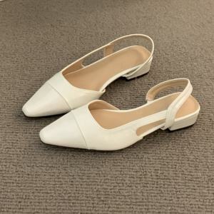 Wholesale 2025 Women's Low Heeled <b>Flat</b> Sandals Comfortable Casual Work Office Insole PU Design <b>Pointed</b> tip Heels for Ladies - Product Image 1