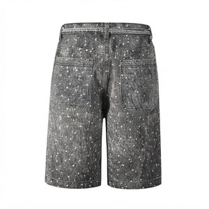 Shorts en jean personnalisés avec strass pour hommes, délavés à l'acide, style streetwear, longueur genou, coupe ample - Product Image 2