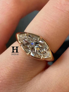 Luxury 2CT Marquise Cut Lab Grown Diamond Engagement <b>Ring</b> 14K Yellow Gold Three Stone Bezel <b>Set</b> Wedding <b>Ring</b> for <b>Women</b> - Product Image 5