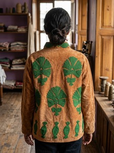 Chaqueta de Forro Polar para Mujer con Patrón Bordado Verde, Cuello Alto y Cierre Abierto, para Otoño - Product Image 2