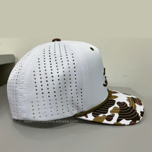 High Quality Print Camo Brim Perforated Cap 3D Embroidered Logo <b>Waterproof</b> Polyester Laser Cut Hole <b>Hat</b> with Rope Sports Gorras - Product Image 3