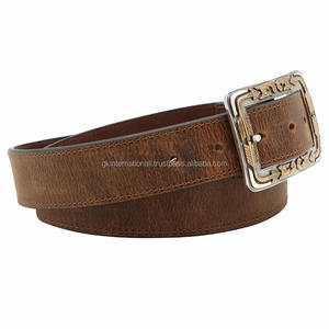 Ceinture décontractée en cuir brun robuste faite à la main pour hommes avec boucle à ardillon de style western élégant - Product Image 2
