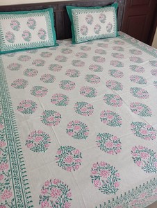 Hand Block Printed Cotton Bedsheet <b>Set</b> Floral Print Queen Size <b>Bedding</b> Indian Handmade Bedspread - Product Image 3