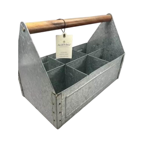 Porta cubiertos de metal galvanizado de gran venta para fiestas con mango de madera, organizador de utensilios de picnic de 3 compartimentos a bajo precio - Product Image 6