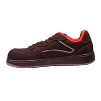 Chaussures de sécurité basses AOXIANG confortables à embout d'acier pour la construction, en cuir microfibre noir, semelle intermédiaire injectée, semelle extérieure.