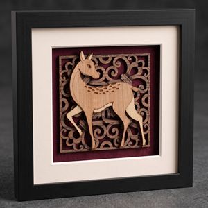 Décoration murale vintage en bois plaqué 3D motif cerf, œuvre d'art encadrée artisanale multicouche représentant une faune sauvage pour la décoration intérieure - Product Image 2