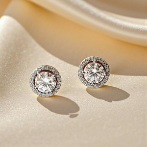 Classic Style Moissanite 1CT Round Cut Diamond <b>Stud</b> <b>Earrings</b> For Women's 925 <b>Silver</b> Fine Trendy Party Jewelry For Wedding Charms - Product Image 3