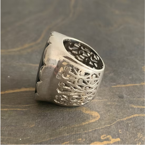 Men's 925 Sterling Silver <b>Ring</b> Large <b>Cushion</b> Black Onyx Gemstone Artisan Carved Wide Band Jewelry Manufacturer JAIPUR SILVER - Product Image 3