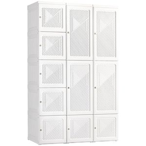 Armadio Portatile Pieghevole Bianco con Scaffali Cubici, Aste Appendiabiti e Porte Magnetiche - Organizzatore per Vestiti - Product Image 1