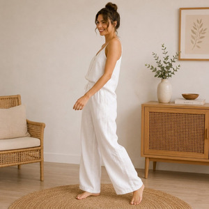 Ensembles de vêtements de détente en lin pour femmes, doux, respirants, anti-boulochage, pyjamas pour femmes, vêtements de détente pour dormir - Product Image 3
