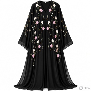 Abaya pour femmes, robe islamique à manches longues, broderie florale, maxi kaftan pour la prière, tenue quotidienne - Product Image 2