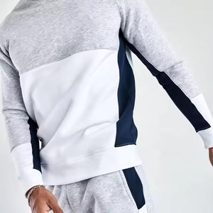 Ensemble de survêtement personnalisé pour homme, color block gris chiné, blanc, noir, sweat-shirt raglan et pantalon de jogging, ensemble deux pièces, vente en gros OEM - Product Image 4