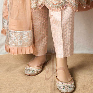 Heavy Neckline Mirror <b>Work</b> Handcrafted Formal <b>Khussa</b> Raw Silk Upper Leather Midsole Anti-Slippery High Quality - Product Image 3