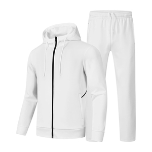 Ensemble de survêtement gris à capuche pour homme, manches longues, fermeture éclair, couleur unie, décontracté, respirant, coupe régulière, pour l'automne - Product Image 2