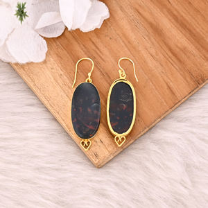 Handmade Classic Style <b>Silver</b> Plated Brass <b>Earrings</b> Blood Stone Gemstone Dangle <b>Earring</b> <b>Long</b> Oval <b>Earring</b> Wholesale Manufacturer - Product Image 4