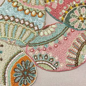 Handmade Bohemian Fabric <b>Table</b> Mats Irregular Shape Multicolor Beaded Design Decorative <b>Placemats</b> - Product Image 1