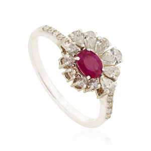 Unique Latest Design 4x5 mm Ruby & Diamond <b>Statement</b> Engagement <b>Ring</b> Wholesale 18K Real White Gold High Quality Bulk Jewelry - Product Image 3