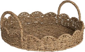 Hand Woven Seagrass Scallop Round <b>Tray</b> with 2 Handles Multifunction <b>Tray</b> Ecofriendly - Product Image 3