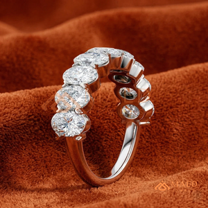 แหวนเงินแท้ 14K รูปไข่ประดับโมอิสซาไนต์ทรงรี 4x6 มม. แหวนเพชรแบบวงแหวนครึ่งวงสำหรับวันครบรอบแต่งงาน เครื่องประดับเพชร แหวนครึ่งวง - Product Image 3