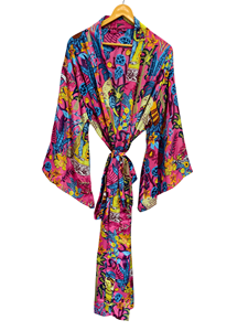 Handmade Plus Size Summer Silk Sari Patchwork <b>Kimono</b> <b>Robe</b> Indian Vintage Recycled Fabric Night Wear <b>Long</b> Loose Fit - Product Image 2