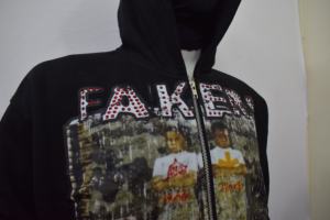 Sweat-shirt à capuche zippé pour homme Pakers Gear avec imprimé strass, coupe classique, style hip-hop, noir, manches longues, tricoté en polyester - Product Image 3