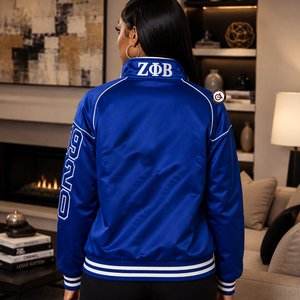 Veste universitaire d'hiver bleue brodée pour femmes de la sororité Zeta Phi Beta, pour adultes, avec fermeture éclair et bordure contrastée - Product Image 2