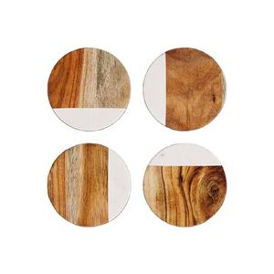 Sous-verre artisanal en marbre et bois, écologique, design moderne, durable, taille/forme personnalisable pour verre à eau, tasse à thé, fabriqué à la main en Inde - Product Image 1
