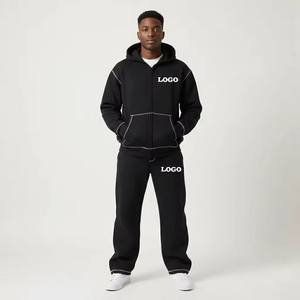 Conjunto Deportivo Personalizado de Poliéster/Algodón de Alta Calidad con Logotipo Impreso en Relieve, Sudadera con Capucha, Pantalones Deportivos, Lavado Ácido, Pedrería, OEM, ODM - Product Image 1