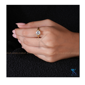 Stylish Yellow Gold Round-Cut Split Shank <b>Solitaire</b> Engagement <b>Ring</b> Stackable <b>Ring</b> for Women Modern Minimalist Design - Product Image 6