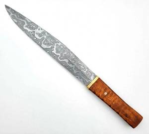 Outil utilitaire d'extérieur en acier damas à profil droit, fabriqué à la main, avec manche en bois - Product Image 4