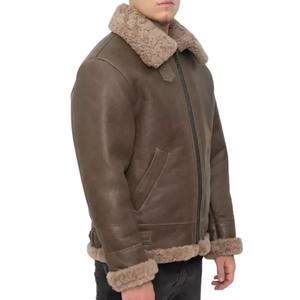 Men's Thick Sheepskin Lamb <b>Fur</b> Shearling Leather Shearing Waterproof Hooded Jacket <b>Fur</b> Lining Heated Winter Men Shearling Jacket - Product Image 2