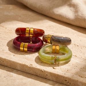 Twisted Acrylic <b>Resin</b> Open Bangle Stainless Steel Gold Plated Waterproof Bracelet Fashion Jewelry for Wholesale <b>Resin</b> <b>Crafts</b> - Product Image 1