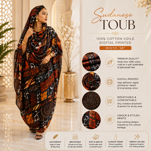 Tissu imprimé numérique en voile de coton 100% sudanais Toub |   Tissu pour vêtements à imprimé abstrait multicolore, style traditionnel - Product Image 5