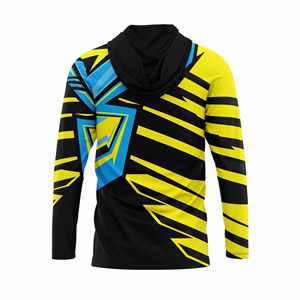 Men's Long Sleeve Geometric Fishing Shirt UPF 50 Quick Dry Pullover <b>Top</b> Black Yellow Blue Patterned Design - Product Image 2