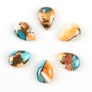 Cabochons en vrac de nacre naturelle et turquoise cuivrée, calibrés, forme poire 10x14mm, dos plat, pierres précieuses en vrac pour bijoux - Product Image 1