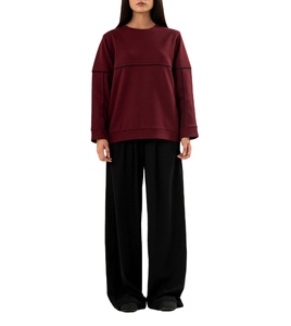 Sudadera Moderna Color Granate con Cuello Redondo, Detalles Negros, Manga Larga, Estilo Casual, Ligera, Transpirable, Fabricación Personalizada OEM 2026 - Product Image 2