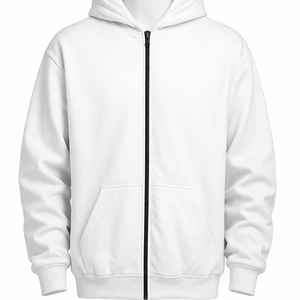 Veste zippée oversize en mélange de coton, coupe ajustée, sweat à capuche sport avec fermeture éclair noire, sweat à capuche unisexe personnalisé entièrement zippé en polaire - Product Image 2