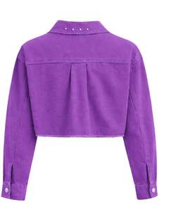 Chaqueta Vaquera Corta Morada Personalizada para Mujer con Cierre de Botones Frontales con Pedrería, Manga Larga, Estilo Urbano - Product Image 2