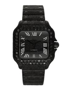 Reloj de lujo con diamantes negros, caja cuadrada de 40 mm, automático, analógico, con números romanos, correa de acero inoxidable, cierre desplegable, para hombre - Product Image 3